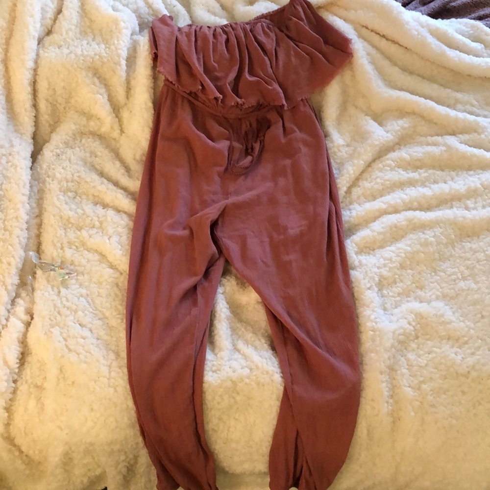 Dark pink off the shoulder jump suit